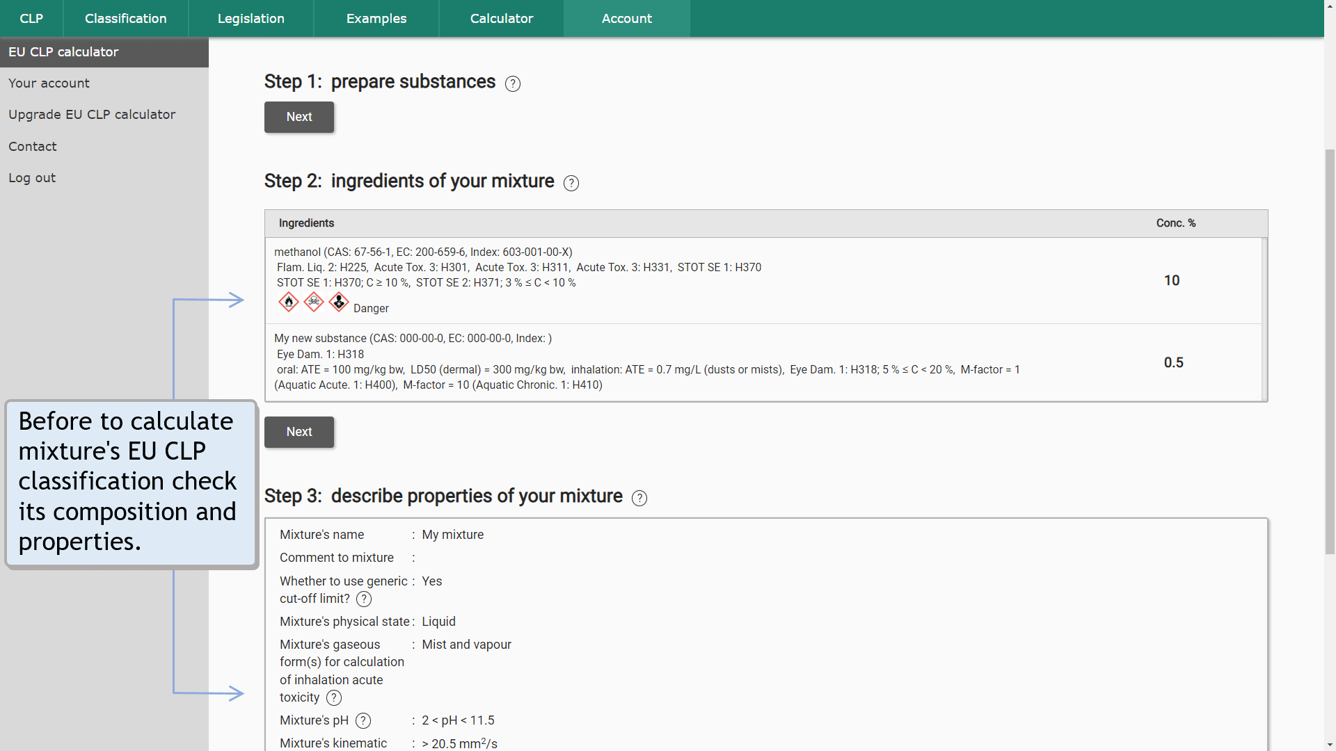 Step 4: calculate EU CLP classification