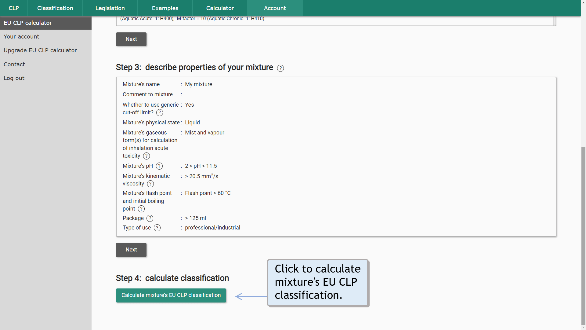 Step 4: calculate EU CLP classification