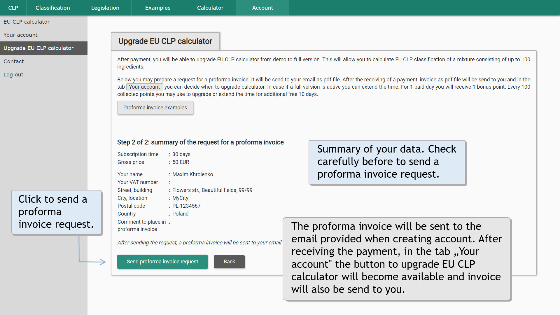 Upgrade EU CLP calculator