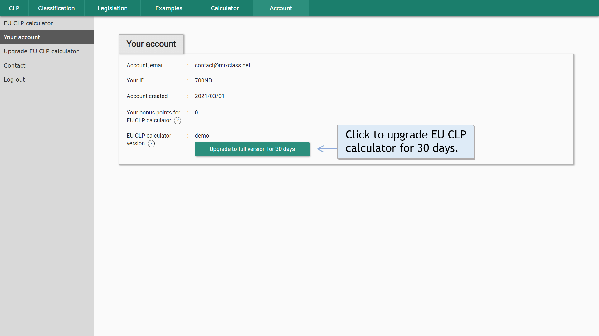 Upgrade EU CLP calculator