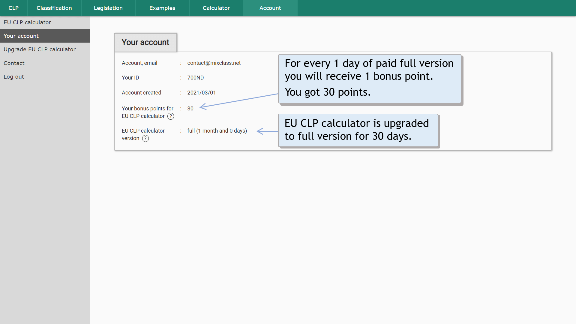 Upgrade EU CLP calculator